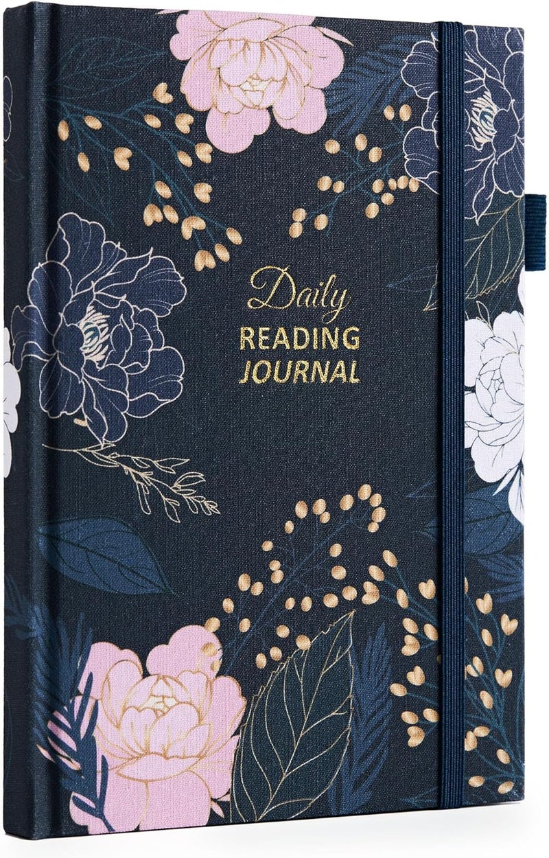 COMKISO Store Reading Journal for Book Lovers - 75 Book Journal Reading Log for Book Tracking, A5 Linen Book Review Journal with TBR Tracker List, Ratings, Challenges, Prompts, and Index - Peony - Image 1